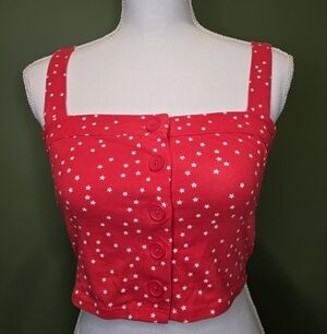 Red Sleeveless Square Neck Crop Tank Top